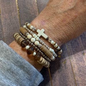 Silver Plated Custom Stack Bracelets -Set of 5 - Cross
